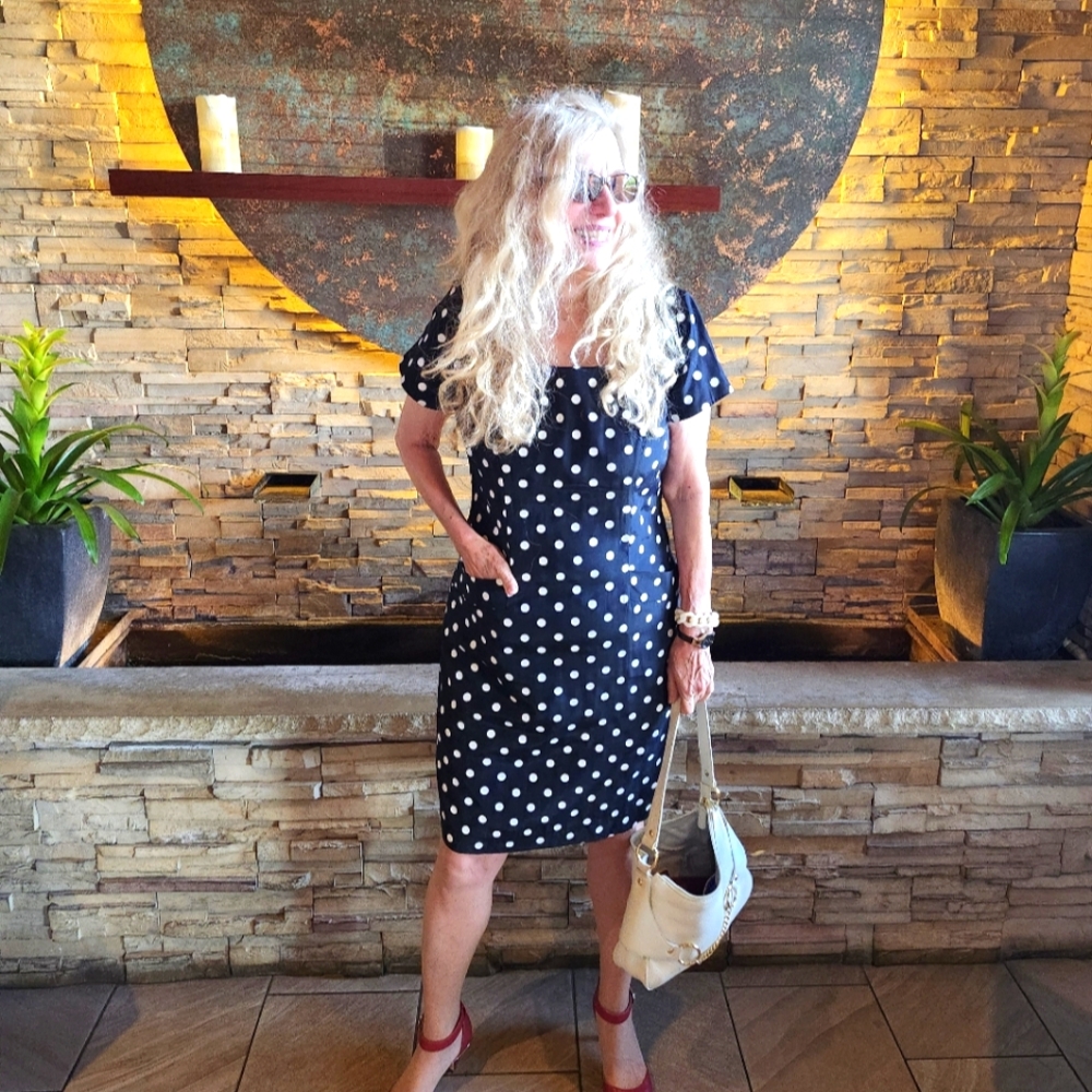 Vintage Damon Petite Ex. Cond & Pro Cleaned B&W Polka Dot Midi Dress, 10, $39